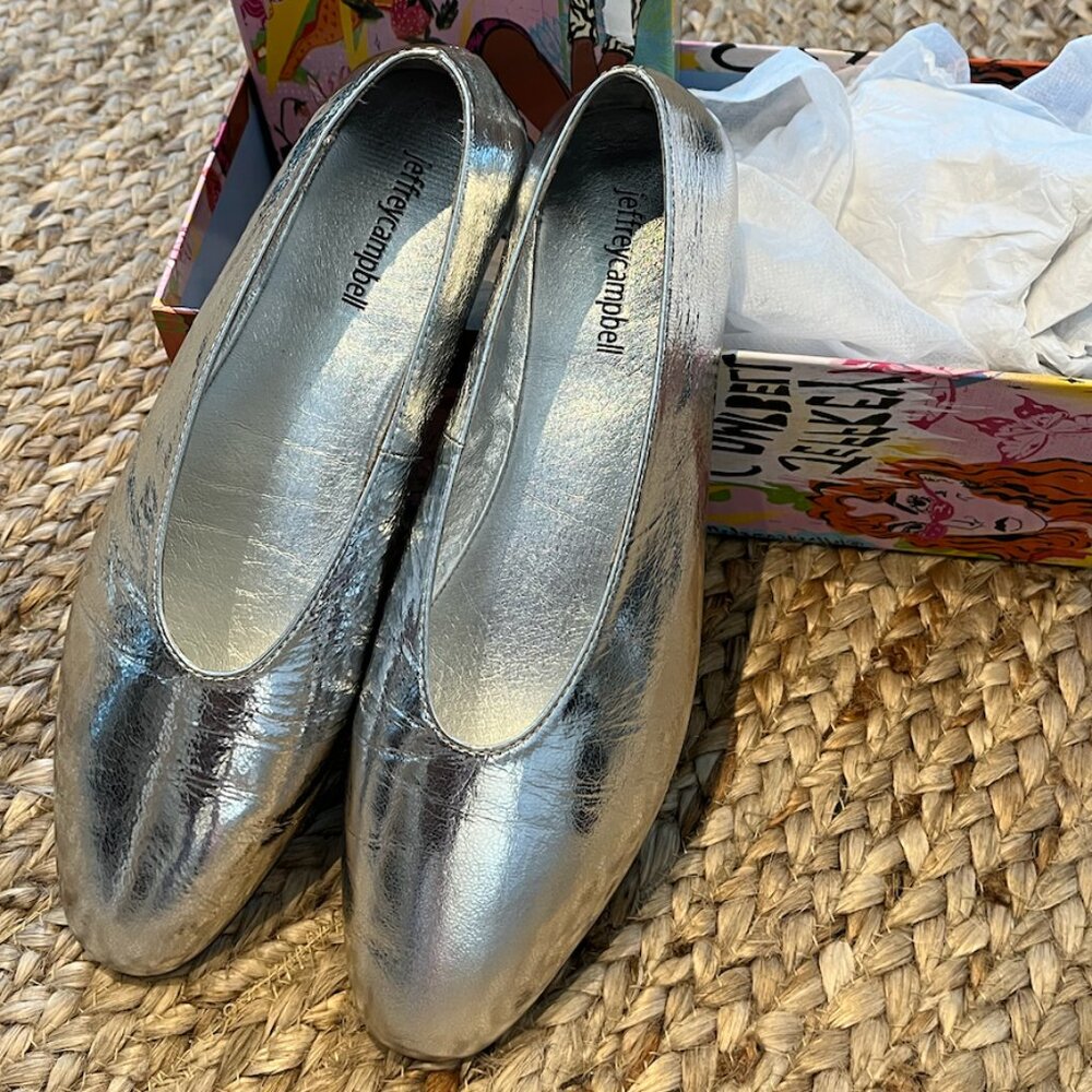 New, silver, Sam Edelman leather flats